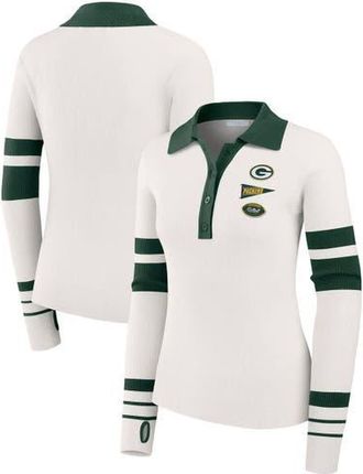 WEAR by Erin Andrews Womens WEAR by Erin Andrews White Green Bay Packers Ribbed Henley Polo Sweater at Nordstrom, Size Xx-Large