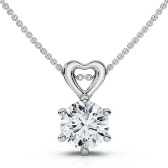 Pompeii3 3/4Ct Lab Grown Diamond Solitaire Pendant 14k Gold 18 Necklace & Chain