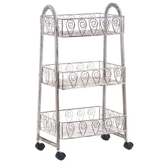 Beliani Estanter&iacute;a De Metal Para Ba&ntilde;o Carrito Con Ruedas De 3 Niveles Beige Claro Valparaiso