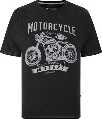 KAM Motorcycle T-Shirt Graphic Print Short Sleeve Crew Neck Casual Mens Plus Size 2XL-8XL 5730 (UK, Alpha, 5XL, Plus, Regular, Charcoal Marl)