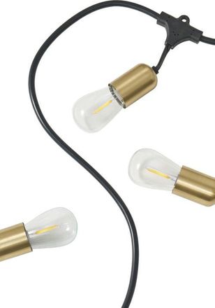 Brightech 48 ft, 15-light Plug-In Heavy Duty LED Outdoor String Lights, Gold Accent Brass Socket and Weatherproof Bulbs in 48 Ft 15 Bulbs |