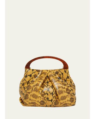 Dries Van Noten Pleated Snakeskin-Embossed Leather Top-Handle Bag