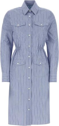 Prada Blue Embroidered Chambray Shirt Dress