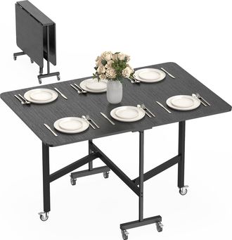HOMCOM Homcom Mesa Plegable De Comedor Para 4-6 Personas Mesa De Comedor Plegable Con Ruedas Y Alas Abatibles Mesa Abatible Para Cocina 120x80x73 Cm Negro