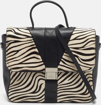 Aigner Black/white Zebra Print Calf Hair And Leather Top Handle Bag