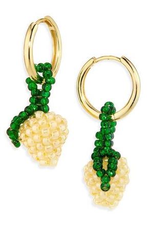 Pura Utz Beaded Charm Drop Hoop Earrings in Yellow /Green at Nordstrom Rack
