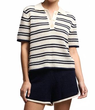 Velvet Lumae Short Sleeve Top In Milk/navy