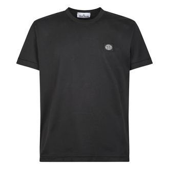 Stone Island Tops, Heren, Zwart, 2Xl, Katoen, Katoenen T-shirt met Logopatch