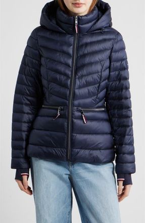 Tommy Hilfiger Packable Chevron Puffer Jacket with Hood in Navy at Nordstrom, Size X-Large