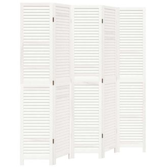 vidaXL Biombo Separador De 5 Paneles Madera Maciza Paulownia Blanco Vidaxl
