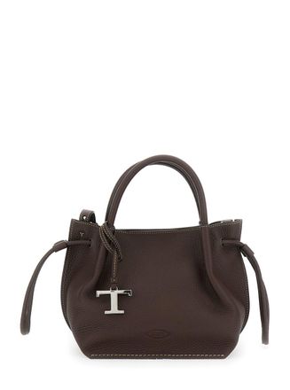 Tod's Brown Handbag With Drawstring Closure And Adjustable Closure In Grained Leather Woman