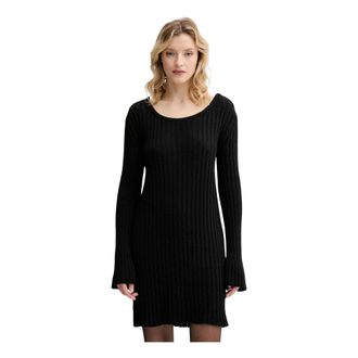 Pinko Pinko, Kleedjes, Dames, Zwart, XL, Katoen, Ribbed Open-Back Mini Jurk