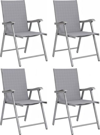 OUTSUNNY Pack De 4 Sillas De Camping Plegables, Con Respaldo Alto Y Reposabrazos, Tela Textilene Y Marco De Acero Para Terraza, Playa, Gris Claro