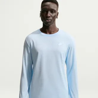 Nike Mens Nike Sportswear Club Long-Sleeve T-Shirt in Blue | AR5193-407