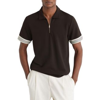 Reiss Bruno Quarter Zip Polo in Chocolate Brown at Nordstrom, Size Xx-Large