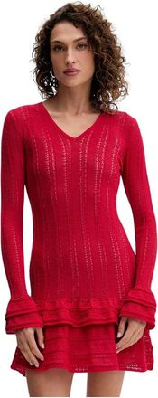 Twinset Abito Corto in Maglia con Volant - - Dresses - Donna - Rosso - S