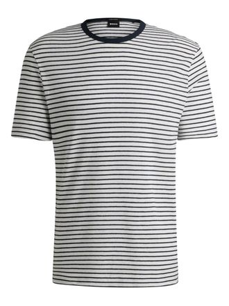 BOSS striped T-shirt - men - Cotton/Linen/Flax - M - White