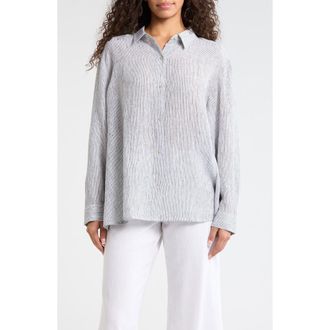 Eileen Fisher Classic Stripe Linen Button-Up Shirt in White/Black at Nordstrom, Size 1 X