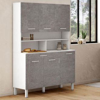 IDMarket Idmarket - 120 Cm Cina Aparador De Cocina Con 6 Puertas + Caj&oacute;n, Blanco Y Efecto Hormig&oacute;n