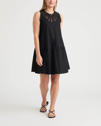 Ellen Tracy Womens Poplin Embroidered Dress