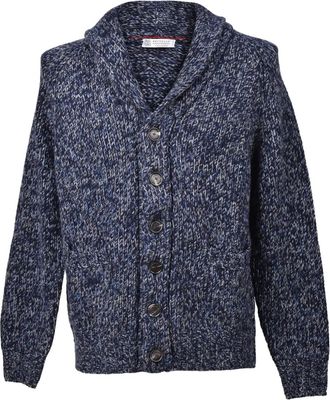 Brunello Cucinelli Cardigan con scollo a scialle e abbottonatura - Blu