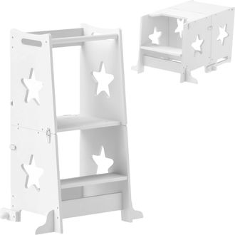 OEM Torre De Aprendizaje 2 En 1 Convertible En Mesa Y Silla Con Barra De Seguridad 60x44,5x86 Cm Blanco