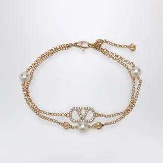 Valentino Garavani Bracciale VLogo Signature dorato con perle e cristalli