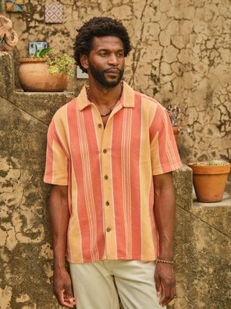 Fat Face FatFace Coral Pink Short Sleeve Relaxed Fit Pier Stripe Shirt