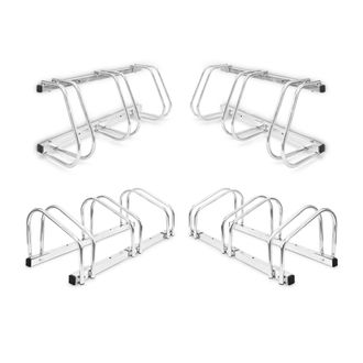 Relaxdays 4 Soportes Bicicletas Suelo O Pared, Portabicicletas Para 3 Bicis C/u, Acero Cromado, Exterior, 26x73x32 Cm, Plateado