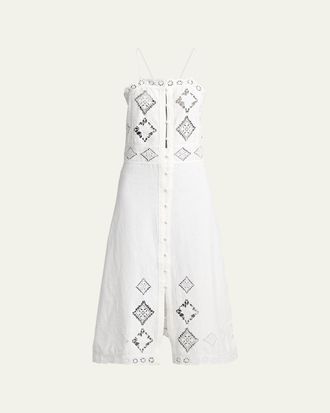 Isabel Marant Nelsane Eyelet Embroidered Button-Front Midi Dress
