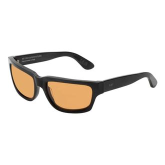 Retro Superfuture Sunglasses, female, Black, Size: ONE SIZE Vintage Thelonius Sunglasses with Striped Black Frame and Orange Lenses