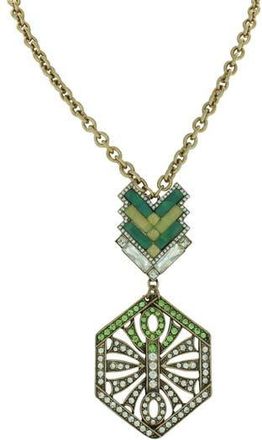 Olivia Welles Rhinestone Geometric Pendant Statement Necklace in Burnished Gold /Green at Nordstrom Rack