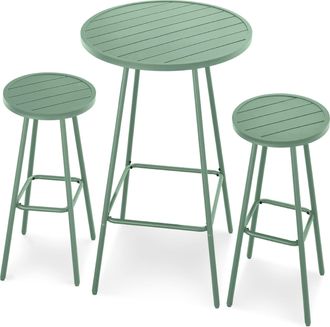Best Choice Products 3-Piece Steel Patio Bar Height Round Bistro Set w/ Backless Stools, Slatted Design