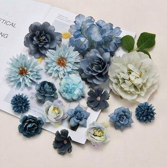 OEM Un Conjunto De Flores Artificiales, Cabezas De Flores De Seda Naranja Para Proyectos De Manualidades, Y Accesorios, Serie Azul