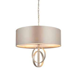 Loops Antique Silver Ceiling Pendant Light & Mink Satin Shade - 3 Bulb Hanging Fitting in Metallics
