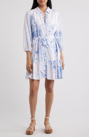 CeCe by Cynthia Steffe Tie Waist Ruffle Hem Long Sleeve Dress in Blue Haze at Nordstrom, Size Xx-Large