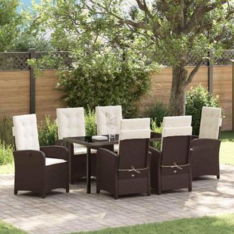 vidaXL Conjunto De Comedor De Jard&iacute;n 7 Pcs Marr&oacute;n Rat&aacute;n Sint&eacute;tico Vidaxl