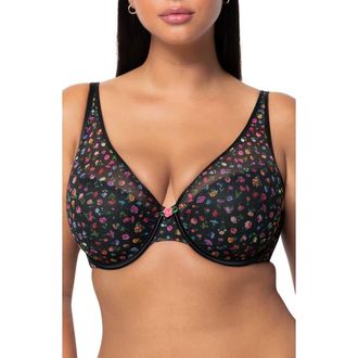 Curvy Couture Sheer Mesh Plunge T-Shirt Bra in Meadow Dream at Nordstrom, Size 34Ddd