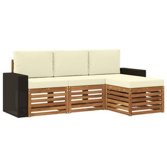 vidaXL Conjunto De Sof&aacute;s De Exterior Con Coj&iacute;n 4 Pcs Natural Y Crema Vidaxl