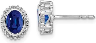 Diamond2Deal 14k White Gold Oval Sapphire Stud Earrings