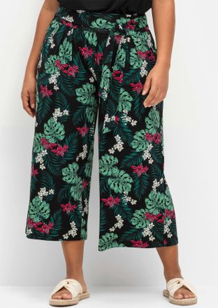 Sheego 7/8-Hose SHEEGO, Damen, Gr. 40, Normalgr&ouml;ssen, schwarz (schwarz, gemustert), 95% Viskose, 5% Elasthan, gebl&uuml;mt, gemustert, mehrfarbig, Hosen 7/8-Hose