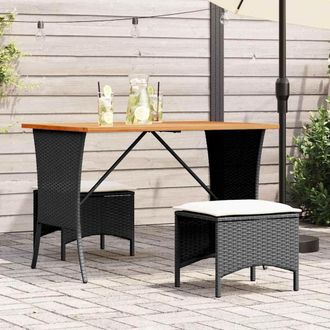 Berkfield Home Garden Table with Acacia Wood Top Black 105x75x72 cm Poly Rattan | Size: 105 x 75 x 72 cm