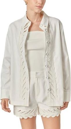 English Factory Eyelet Embroidered Oversize Linen & Cotton Button-Up Shirt in Off White at Nordstrom Rack, Size X-Small