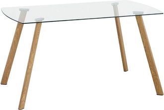 Home Heavenly Home Heavenly - Mesa Comedor De Cristal Reka, Rectangular 140x80 Cm, Patas Met&aacute;licas Imitaci&oacute;n Madera. Color: Transparente - Pata Roble