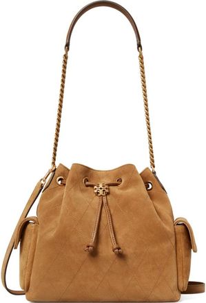Tory Burch Tassen, Dames, Bruin, ONE Size, Leer, Charlie Gewatte Dames Schoudertas met Trekkoord