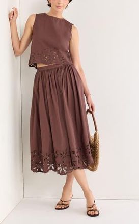 Nordstrom Schiffly Cotton Eyelet Midi Skirt in Brown Roast at Nordstrom Rack, Size Xx-Small