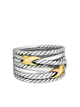 David Yurman 18kt geelgouden en sterling zilveren Double X Crossover ring (13mm)