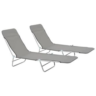 Berkfield Home Folding Sun Loungers 2 pcs Steel & Fabric Grey