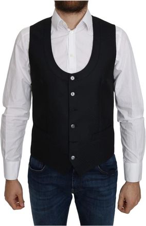 Dolce & Gabbana Blauwe Zijden Romb Patroon Formeel Vest - Heren - Gillet - Blauw - S - Katoen - Kostuums