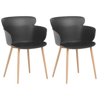 Beliani Conjunto De 2 Sillas De Comedor De Material Sint&eacute;tico Negro Patas De Metal Respaldo Ergon&oacute;mico Sala De Estar Moderna Sumkley